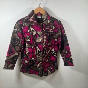 Chico's Women's Pink and Beige and Black Patterned Jacket Size 1 (Medium 8)